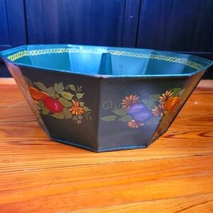 Antique Tole Toleware bundt pan handpainted floral fruits